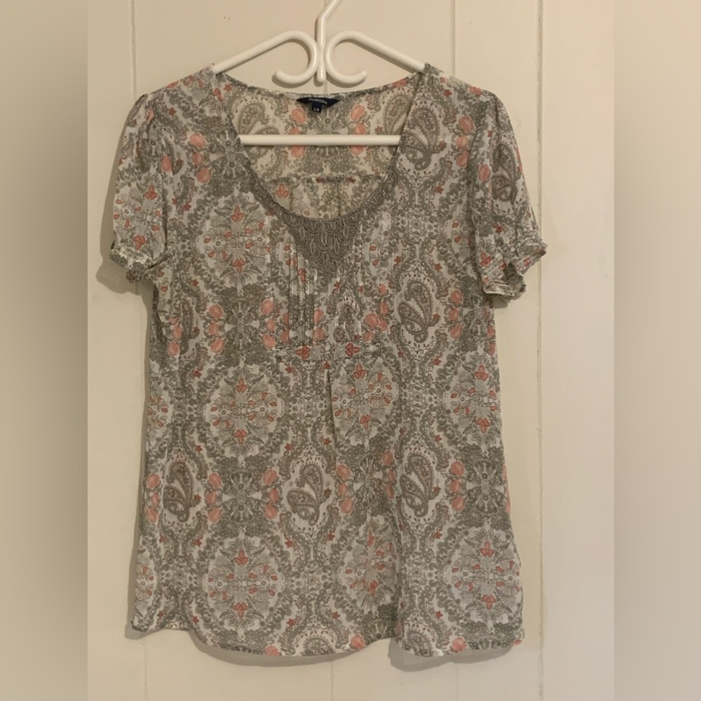 (3 for $20) Reitmans Sheer Paisley Short Sleeve Blouse Top Size Large EUC
